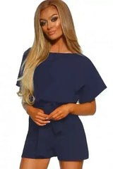 Fashion Blue Over The Top Belted Playsuit - Femstylo