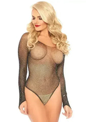 Rhinestone Snap Crotch Bodysuit - One Size - Black - Femstylo