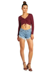 Destroyed Hem Rhinestone Patch Denim Shorts - Femstylo