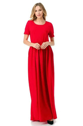 Maxi Short Sleeve Dress with Pockets in Solids and Print - Femstylo