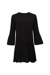Gaia Black Mini Dress | Puffed Sleeves | Tiered Ruffles - Femstylo