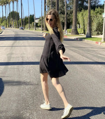 Gaia Black Mini Dress | Puffed Sleeves | Tiered Ruffles - Femstylo