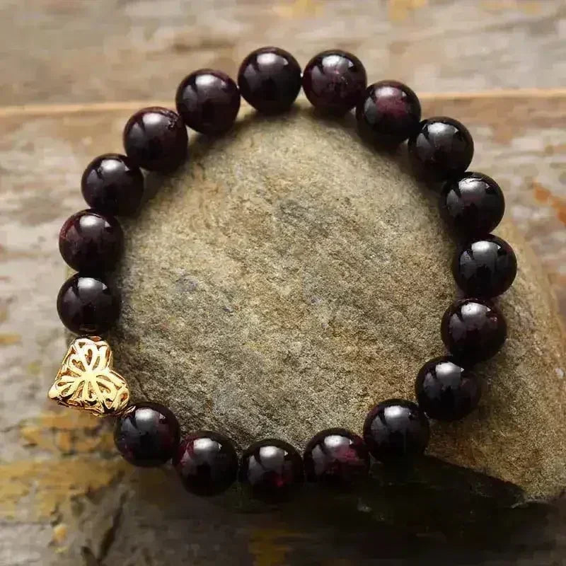 Garnet Heart Bracelet – 10mm Natural Stones | Bohemian Luxury - Femstylo