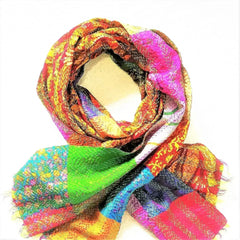 Vintage Silk Saree Kantha throw - Hand Stitched Upcycled - Femstylo