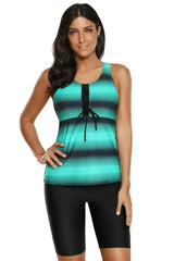Green Black Ombre Print Racerback Tankini Swimsuit - Femstylo