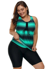 Green Black Ombre Print Racerback Tankini Swimsuit - Femstylo