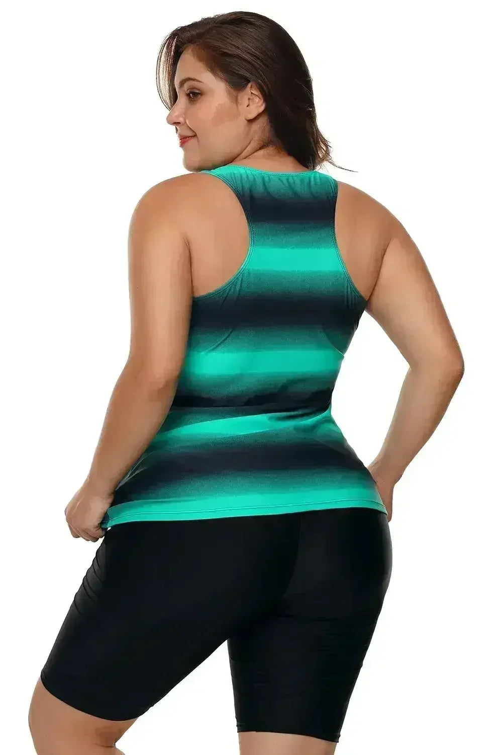 Green Black Ombre Print Racerback Tankini Swimsuit - Femstylo