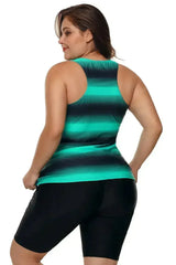 Green Black Ombre Print Racerback Tankini Swimsuit - Femstylo