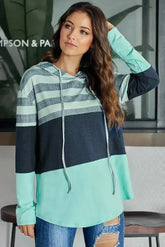 Green Speak to Me Color Block Drawstring Hoodie - Femstylo