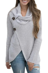 Grey Button Wrap Cowl Neck Sweater - Femstylo
