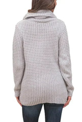 Grey Button Wrap Cowl Neck Sweater - Femstylo