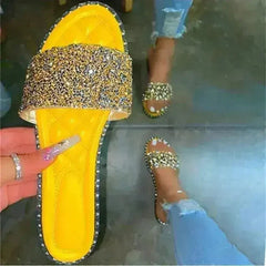 Crystal Women Slippers Bling Bling Flats Female Beach Shoes Summer - Femstylo