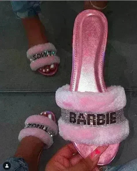 Pink Faux Fur Slides - Femstylo