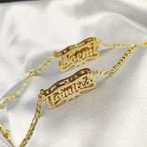 Custom Name Necklace - 3D Engraved Stainless Steel - Heart Figaro Chain