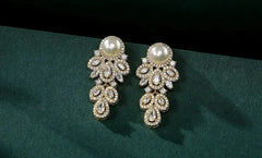 ZAKOL New Fashion CZ Zirconia Crystal Leaf Dangel Earrings for Women Luxury Bridal Wedding Party Jewelry