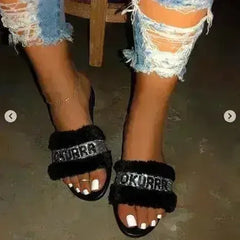 Black Faux Fur Slides - Femstylo