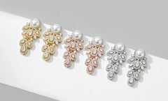 ZAKOL New Fashion CZ Zirconia Crystal Leaf Dangel Earrings for Women Luxury Bridal Wedding Party Jewelry