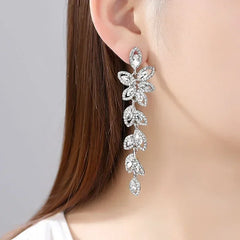 TREAZY Fashion Crystal Wedding Drop Earrings for Women Silver Color Bridal Dangle Earrings Brides Gifts Birthday Party Jewelry