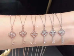 925 Sterling Silver Pave Crystal Vintage Key Pendant 14k Gold Plating Necklace Women Light Luxury Temperament Dress Jewelry