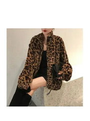 Winter Leopard Print Jacket Women's Stand collar Warm Parkas Outwear - Femstylo