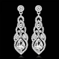 TREAZY Fashion Crystal Wedding Drop Earrings for Women Silver Color Bridal Dangle Earrings Brides Gifts Birthday Party Jewelry