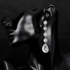 TREAZY Fashion Crystal Wedding Drop Earrings for Women Silver Color Bridal Dangle Earrings Brides Gifts Birthday Party Jewelry