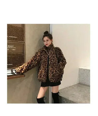 Winter Leopard Print Jacket Women's Stand collar Warm Parkas Outwear - Femstylo