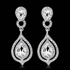 TREAZY Fashion Crystal Wedding Drop Earrings for Women Silver Color Bridal Dangle Earrings Brides Gifts Birthday Party Jewelry