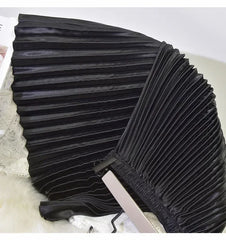 Classic Golden Velvet Pleated Skirt High Waist Retro Style Fashion Office Lady Pleated Long Skirt Winter Velvet Skirt 90cm Long