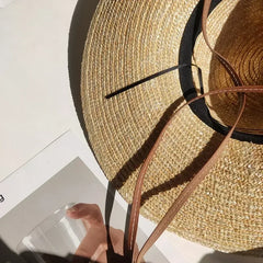 New 2024 Belt Strap Straw Sun Hat For Women Fashion Vacation Beach UV Hats Summer Wide Brim Travel Panama Hats Outdoor Wholesale