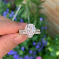 Newshe 2 Pieces Tear Drop Shape Engagement Ring Wedding Band for Women 925 Silver Bridal Jewelry High Grade Cubic Zircons