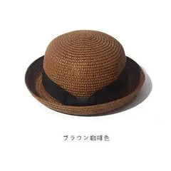 Hats For Women Summer Sun Protection Straw Hat Female Round Top Curled Brim Parent Child Student Sunshade Travel