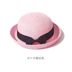 Hats For Women Summer Sun Protection Straw Hat Female Round Top Curled Brim Parent Child Student Sunshade Travel
