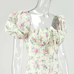 Summer Women Puff Sleeve Floral Printed Dress,Long Dresses,Woman Clothing,Dress Women,Women's Elegant Dresses,Sexy Costume Women