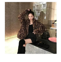 Winter Leopard Print Jacket Women's Stand collar Warm Parkas Outwear - Femstylo