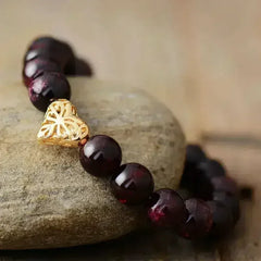 Garnet Heart Bracelet – 10mm Natural Stones | Bohemian Luxury - Femstylo