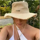 Summer Luxury Women Cotton Hat Big Caps Khaki - Femstylo