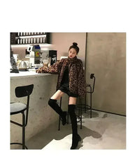 Winter Leopard Print Jacket Women's Stand collar Warm Parkas Outwear - Femstylo