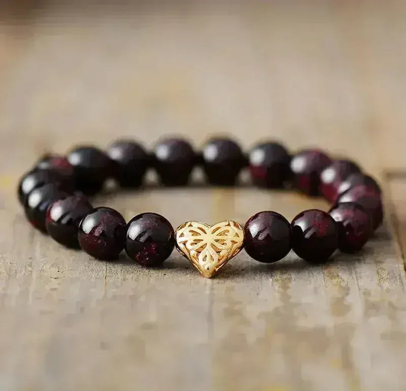 Garnet Heart Bracelet – 10mm Natural Stones | Bohemian Luxury - Femstylo