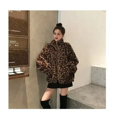 Winter Leopard Print Jacket Women's Stand collar Warm Parkas Outwear - Femstylo