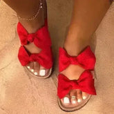 Women Slides 2 Straps Comfy Bow Slide Sandals Red - Femstylo