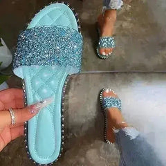 Crystal Women Slippers Bling Bling Flats Female Beach Shoes Summer - Femstylo