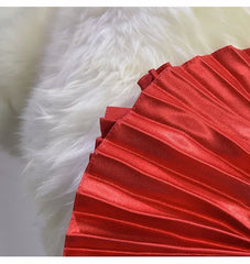 Classic Golden Velvet Pleated Skirt High Waist Retro Style Fashion Office Lady Pleated Long Skirt Winter Velvet Skirt 90cm Long