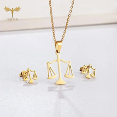 Scale Pendant Necklace Earring Set Stainless Steel Accessories Western Goddess of Justice Scale Symbol of Fairness Woman Jewelry