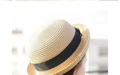 Hats For Women Summer Sun Protection Straw Hat Female Round Top Curled Brim Parent Child Student Sunshade Travel