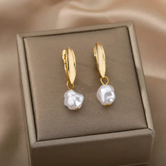 Circle Earrings For Women Vintage Punk Round Baroque Pearl Earrings Stainless Steel Circle Ear Clip Women Jewelry Gift Mujer