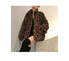 Winter Leopard Print Jacket Women's Stand collar Warm Parkas Outwear - Femstylo