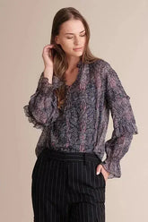 Kiara Silk Chiffon Blouse - Raglan Sleeve & Pleated Detail | Femstylo - Femstylo