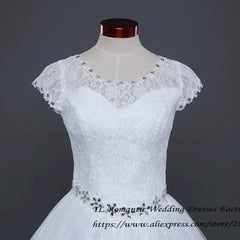 Plus size Vestidos De Novia Real Photo Red pure White Lace O-neck Sequins Wedding Dresses Cheap Princess Bride Gowns Frock HS587