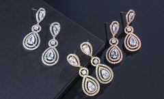 ZAKOL Luxury Water Drop Cubic Zircon Long Dangle Earrings for Women Bridal Wedding Jewelry Dress EP2114